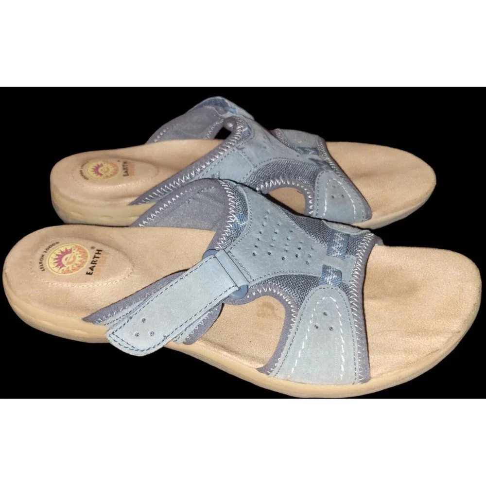 Earth Spirit Gelron 2000 Womens 9.5 Blue Tan Sandals Shoes Leather Cushioned